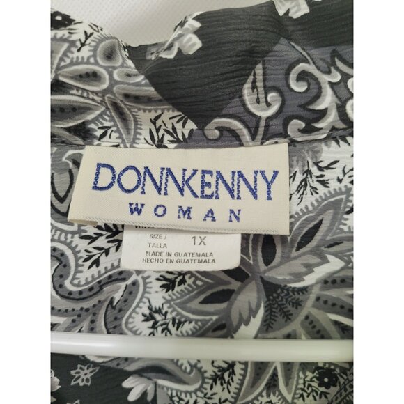 Donkenny Womens  Shirt 1X Black White Paisley Patchwork Button-Up 100% Polyester - Picture 3 of 9